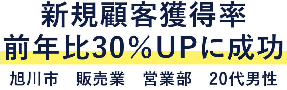 新規顧客獲得率前年比30％UPに成功　旭川市　販売業　営業部　20代男性